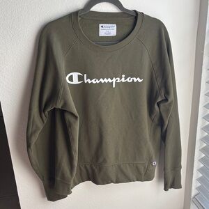 Champion Olive Green Crewneck with White Logo